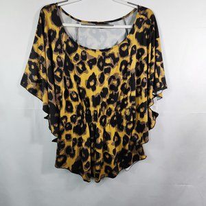 JW Style Leopard Print Butterfly Sleeves Woman's Top Size XL (E-06)